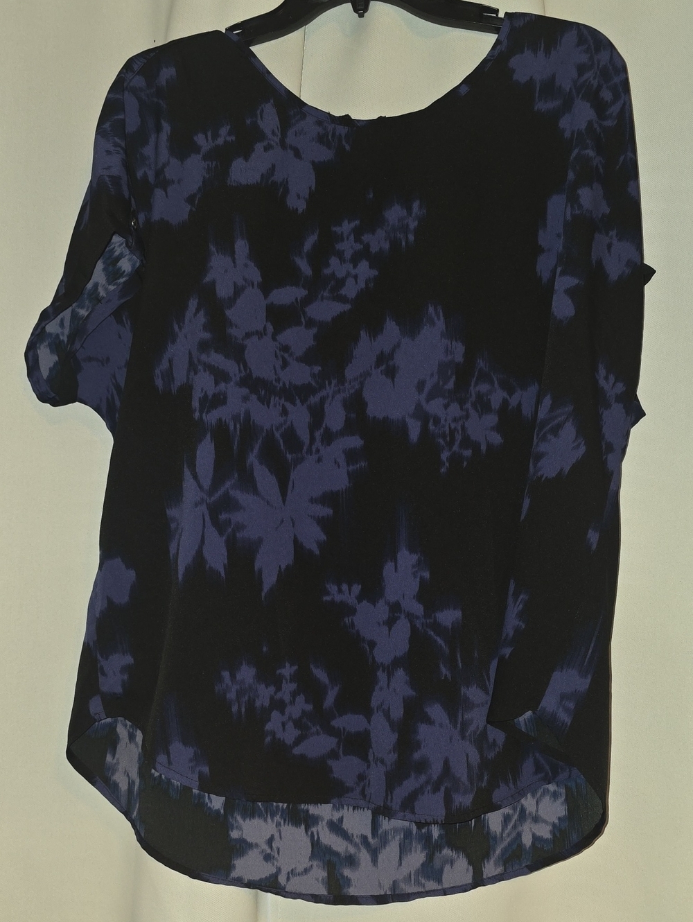 Maurices Black and Navy Floral Short-Sleeve Blouse